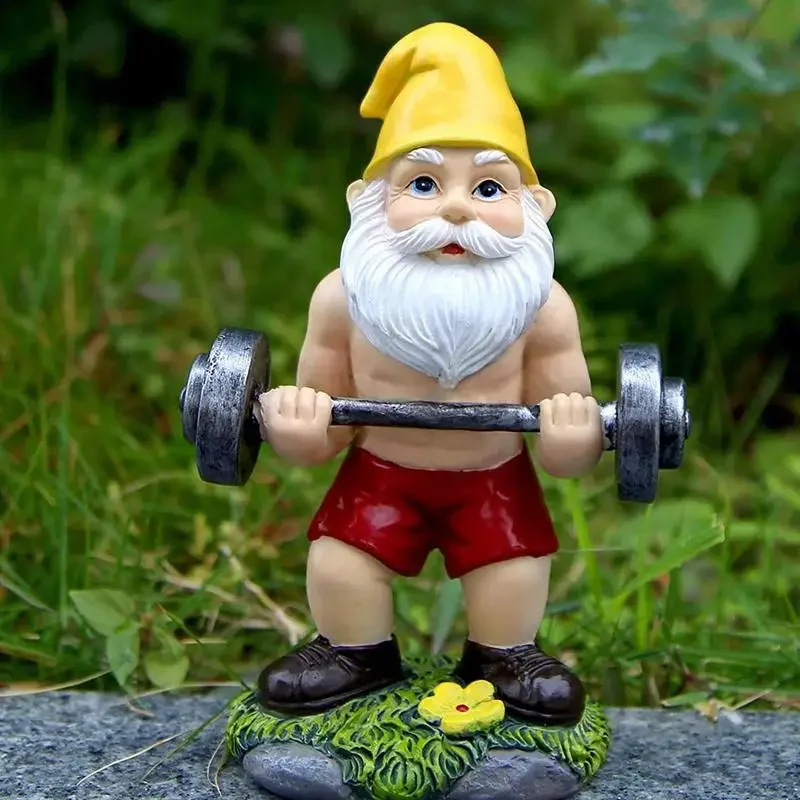 

Cute Creative Naughty Gnome Dwarf Garden Decor Statue Old Man Fairy Ornament Easter Dumbbell Weightlifting Gnome Sculpture