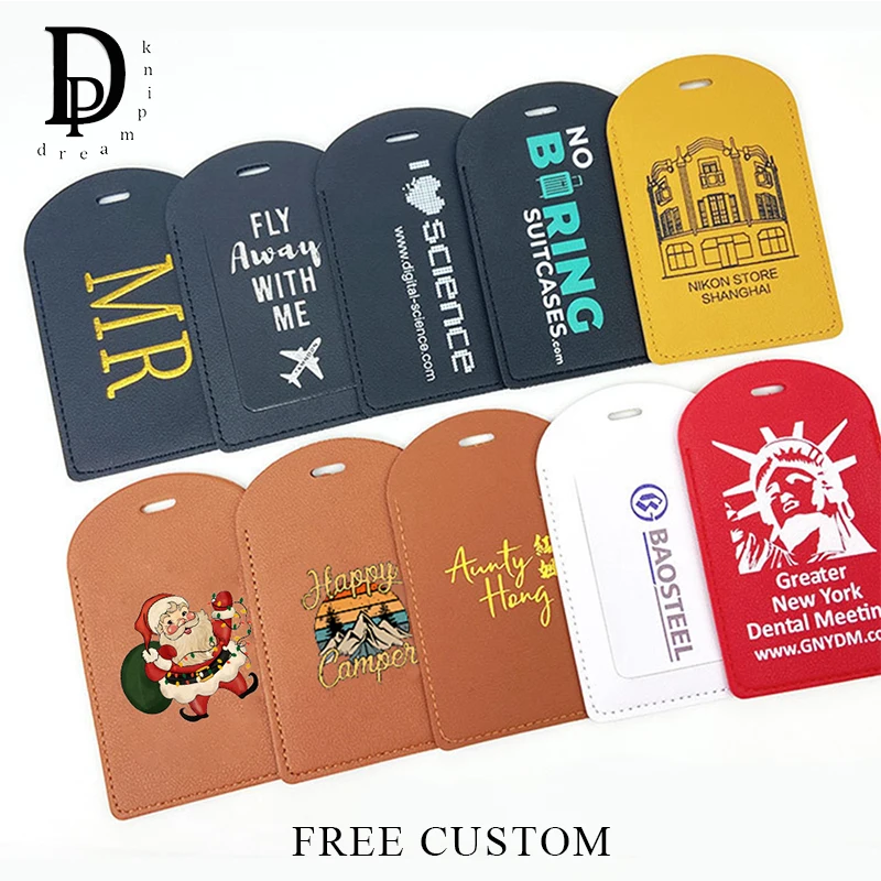 Custom Company Logo Travel Luggage Tag Wholesale PU Leather Personalized Name Bag Pendant Business Trip Holiday Suitacse Label