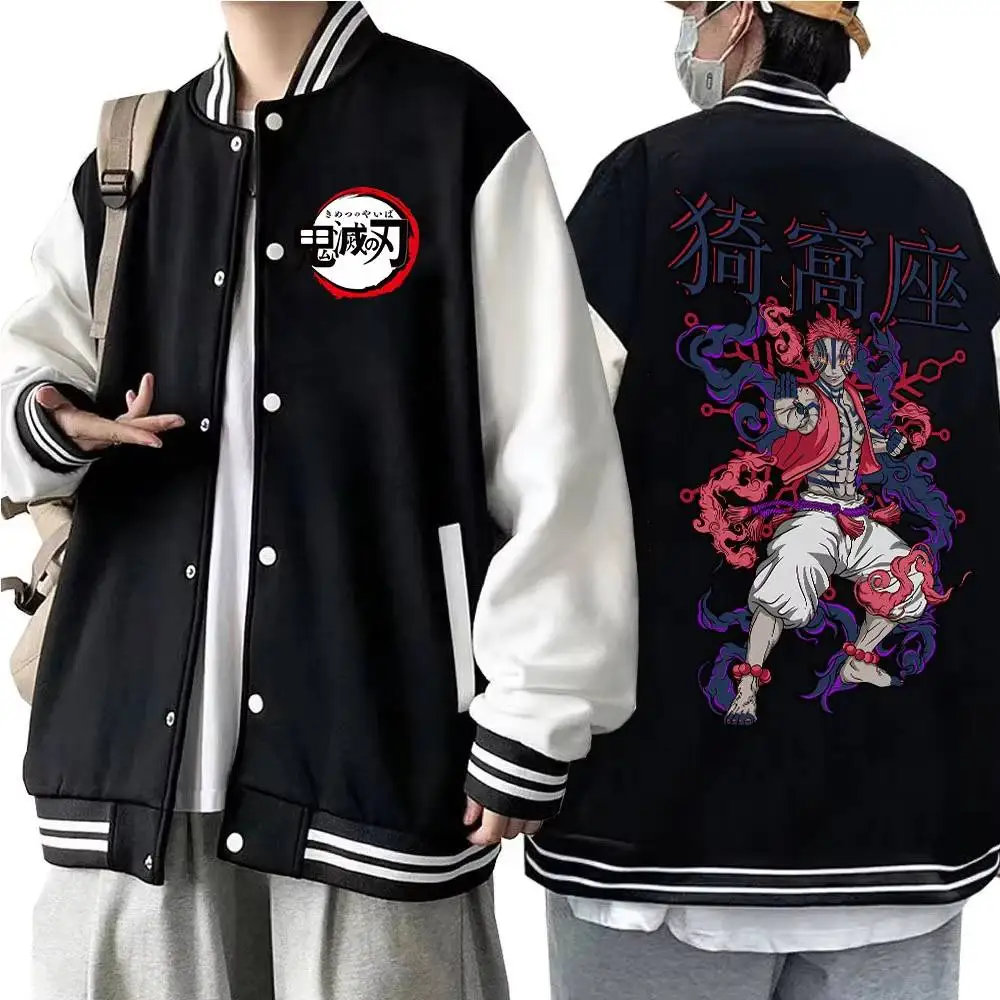 เสื้อแจ็คเก็ตเบสบอลลายพิมพ์ควันหมาป่าอิโนะสุเกะ ฮาชิบิระ รุ่นใหม่ปี 2025 จาก Bandai Demon Killer เสื้อคลุมลำลองสำหรับผู้ชาย ใส่ได้ทั้งฤดูใบไม้ร่วงและฤดูหนาว