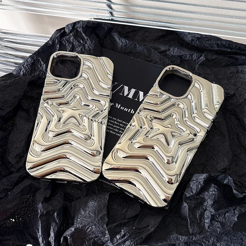 بلينغ مطلي بالكروم الفضة التدرج نجمة خماسية حافظة هاتف من البولي يوريثان آيفون 16 برو ماكس 15 13 14 تصفيح سيليكون الغطاء الخلفي #6