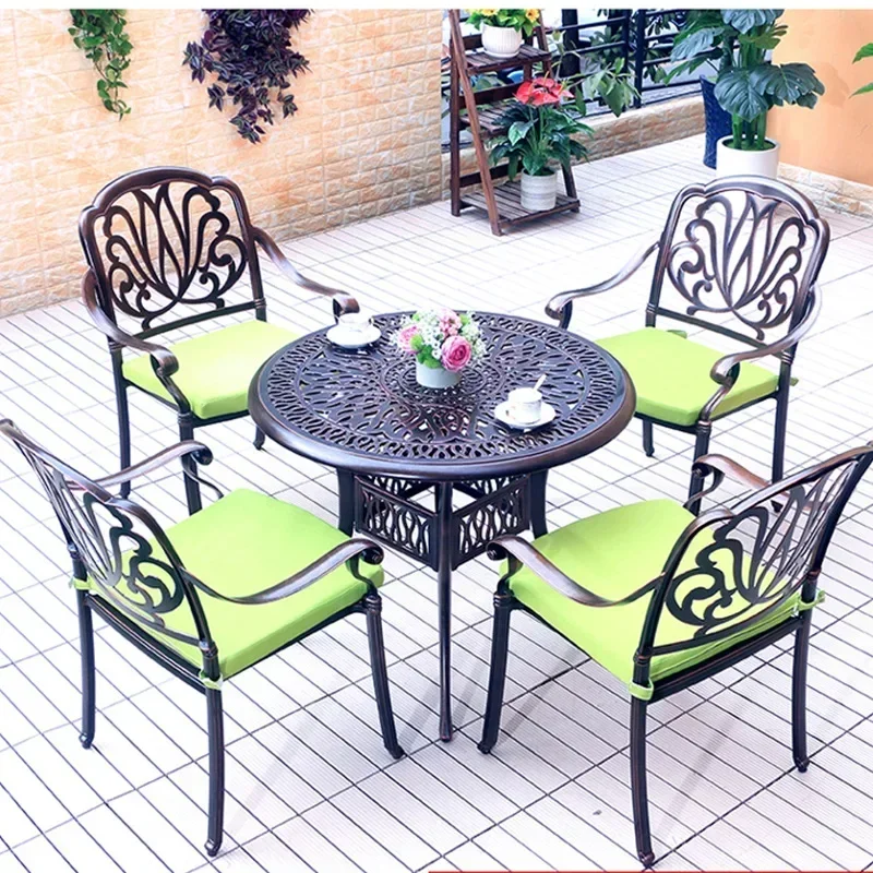 Outdoor Cast Aluminum Desk Chair Set Leisure Courtyard Balcony Bar Garden Sun Umbrella Metal Bar European Furniture