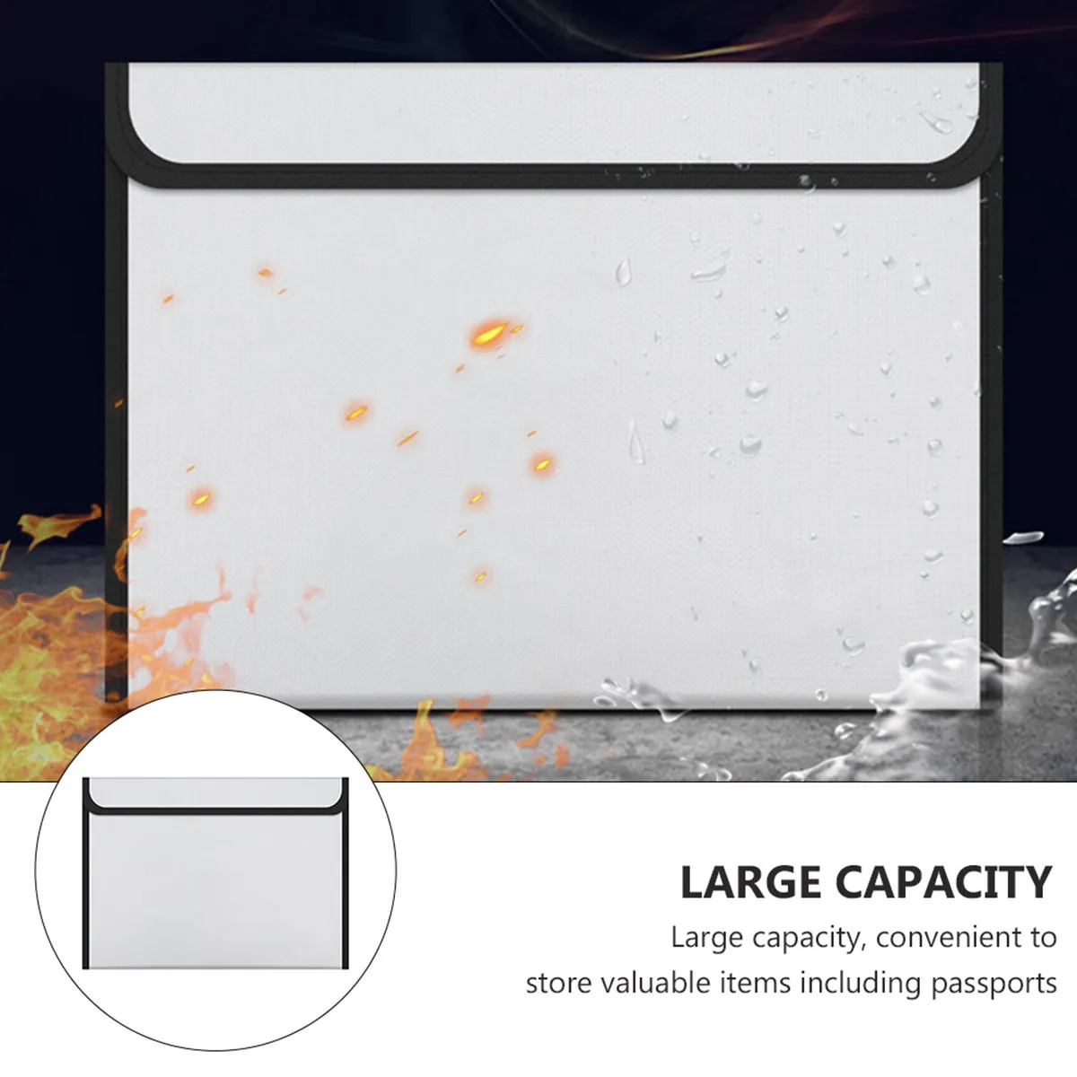 Waterproof Fireproof Document Storage Bag Premium Silicone Glass Fiber Fabric Large Capacity Neat Stitching for Passports