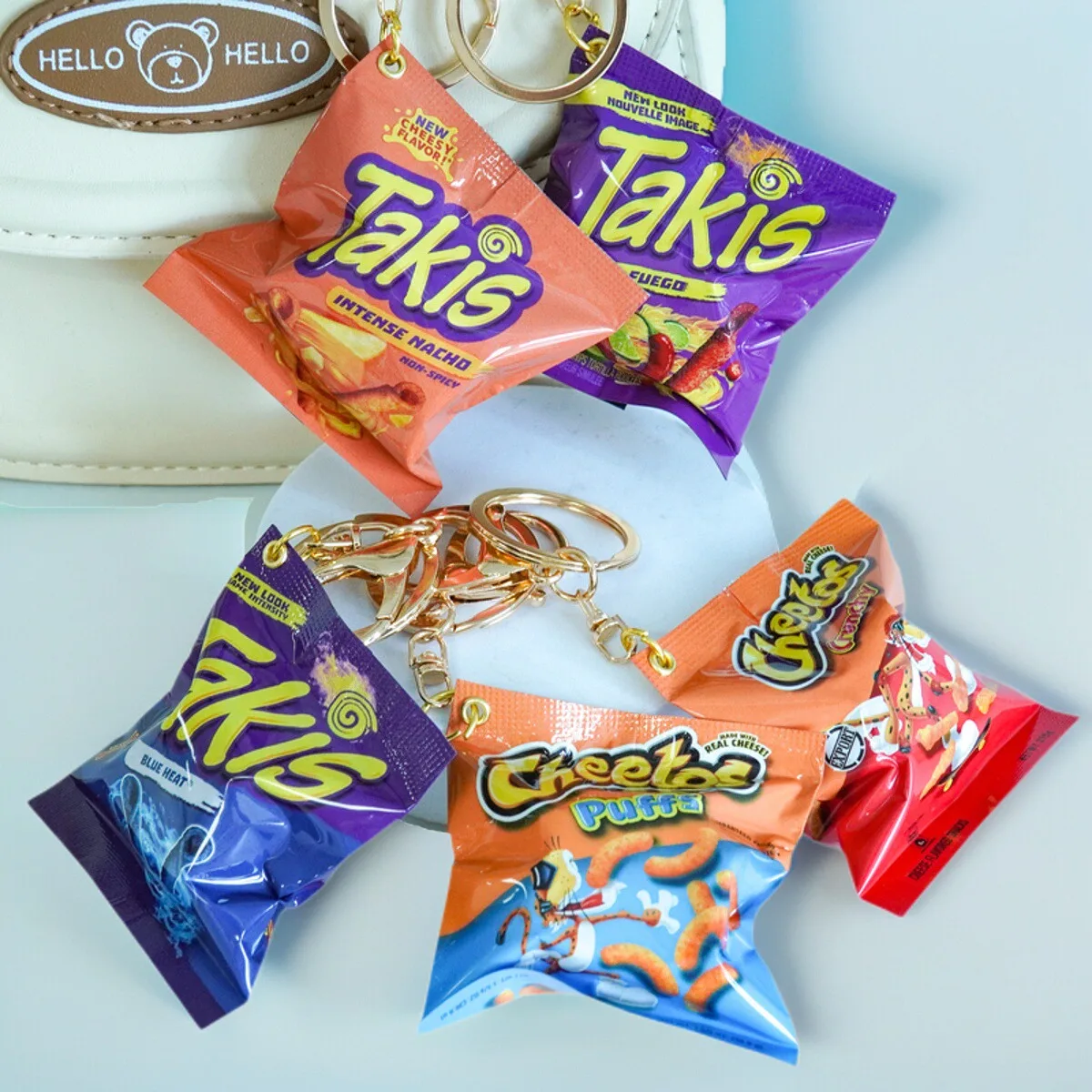 Llavero de juguete de simulación de comida transfronteriza, con diseño de bolsa de snack Takis Cheetos, regalo creativo, de m...