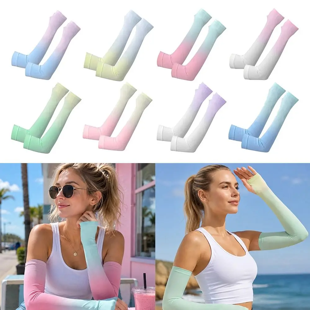 1pair Portable UPF 50+ Arm Covers UV Protection Breathable Compression Sleeve Elastic Cooling Arm Sleeves Summer