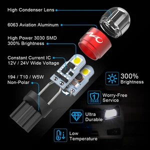 Nao-lâmpada led para interior do carro, luz branca, 3030 smd, 12v, 24v, 168, w5w, t10, luz, folga, branco 10 principais vendas lâmpada t10 24v - №9