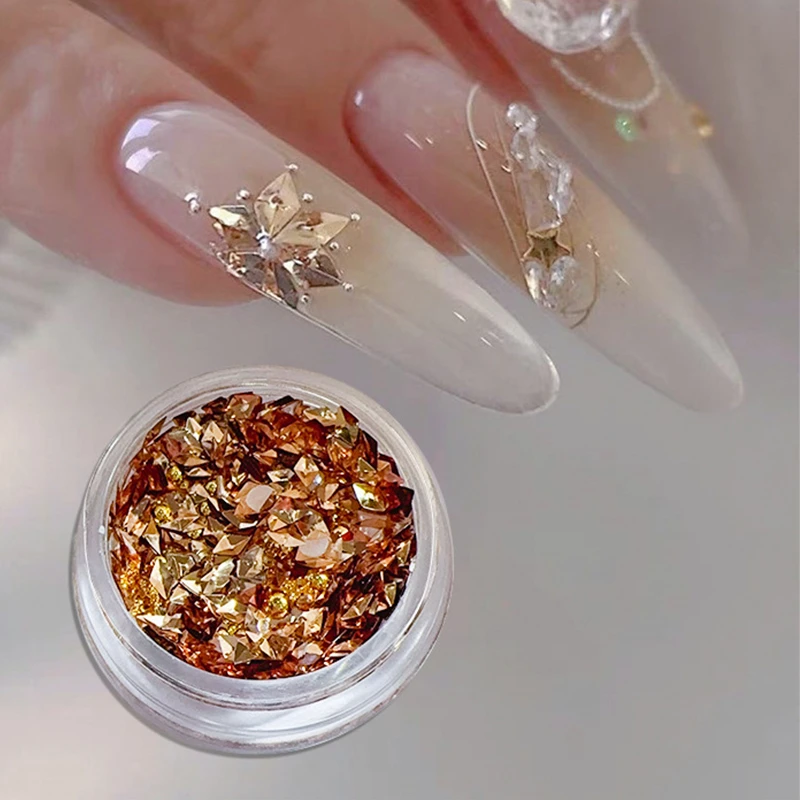 1 pudełko Sliver Gold Snowflake Nail Glitter Flakes Diamond Shape Sparkle Sequin 3D Naklejki do paznokci Shining Manicure Decoration