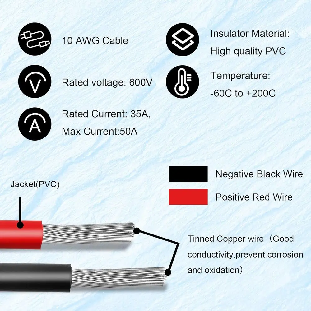 Cable adaptador de panel solar a SAE - Cable de extensión solar de 50 pies 10AWG para kit de cargador de batería de caravana de panel solar RV con SAE Pola