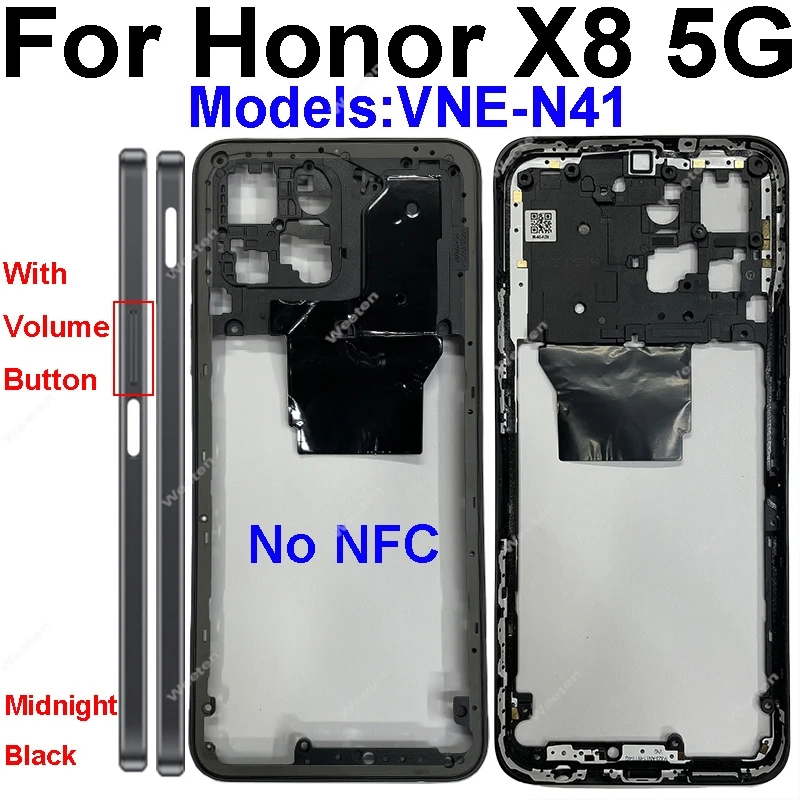 Middle Frame Bezel For Huawei Honor X8 5G VNE-N41 Middle Frame Housing Bezel Cover with Side Button Replacement Repair Parts