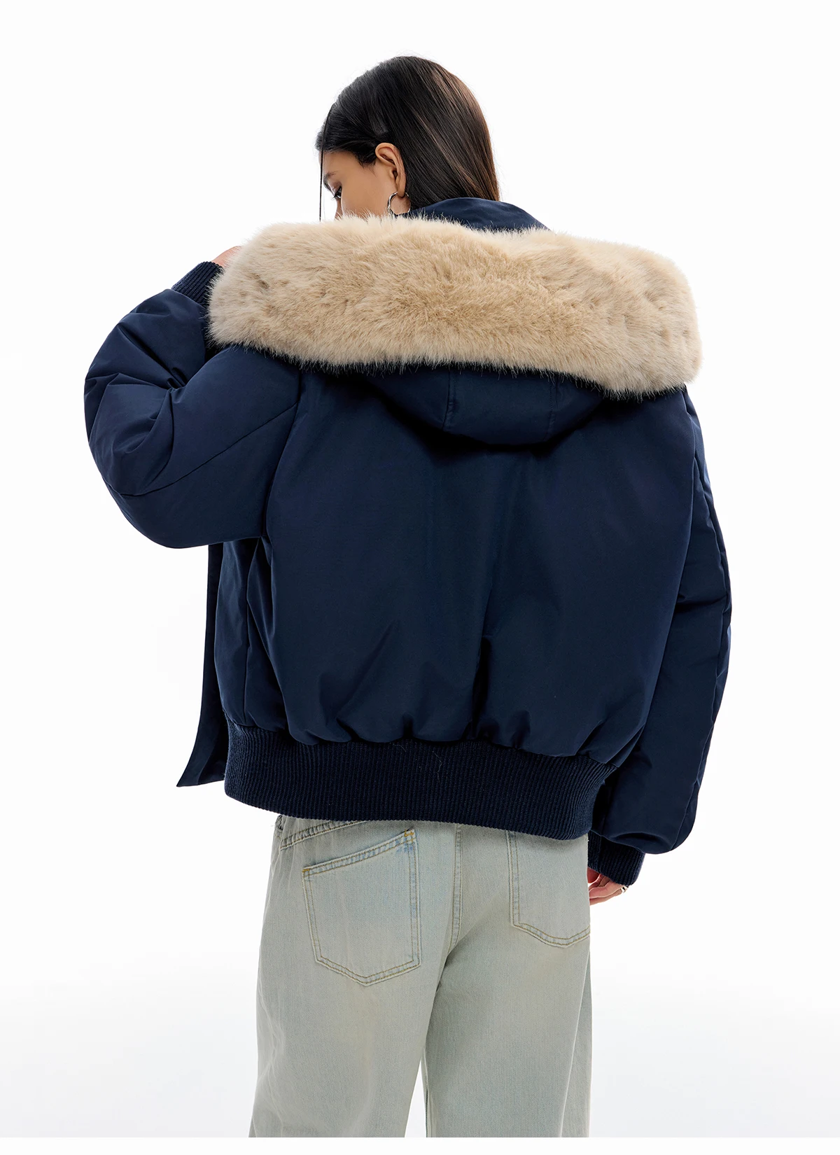 Women 2025 Winter New Sweet Parkas Sexy American Style Retro Cotton Jackets Faux Fur Collar Solid Color Long Sleeve Hooded Coats