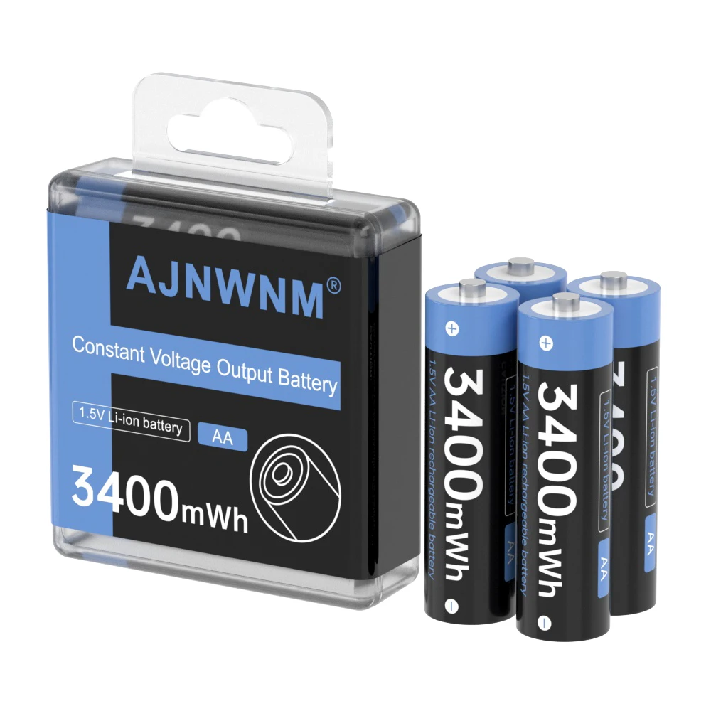 

Rechargeable AA Lithium Battery R6 Batteries with 4 Slots, LCD Smart Charger, 3400mWh, 1.5V, Li-ion, High Capacity