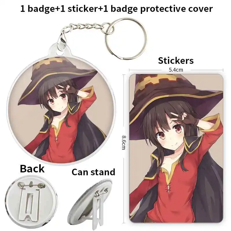 Megumin เข็มกลัดป้ายตัวละครอนิเมะหมุดยึดอุปกรณ์ต่อพ่วงแท็กหน้าอกแบบ DIY นักเรียนกระเป๋านักเรียนกระเป๋าแฟชั่นของขวัญวันเกิด