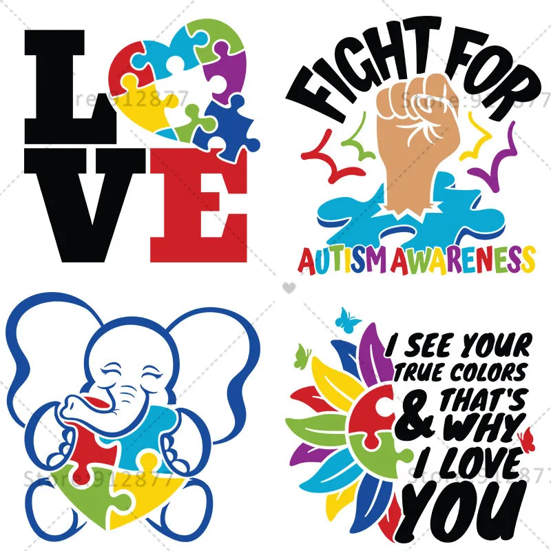 Custom labels Fight For Autism Awareness Colorful Puzzle Love See Your True Colors That's Why I Love You Iron On Decals