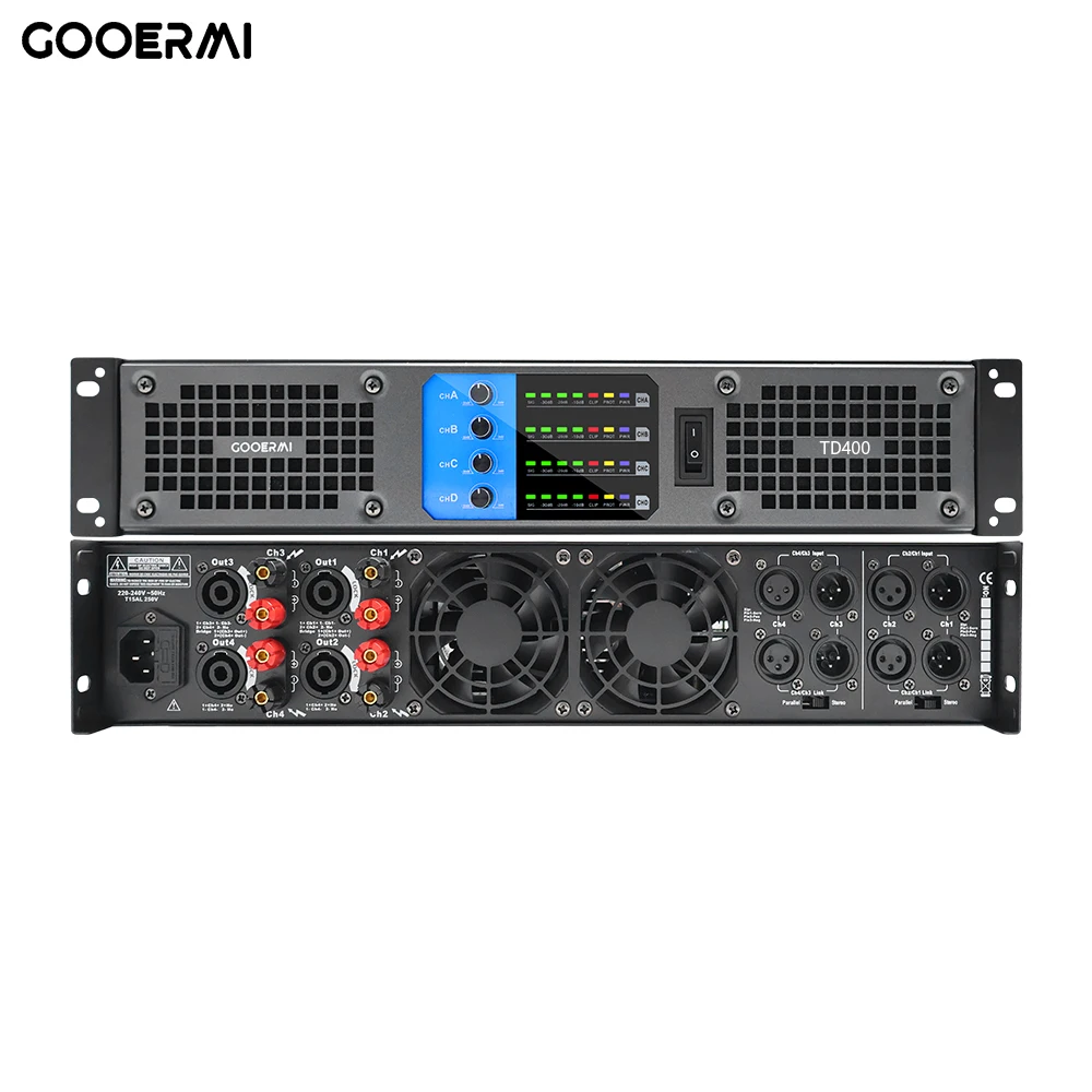 Gooermi-Amplificateur de puissance numérique à 4 canaux, qualité sonore en métal, caisson de basses, audio pour haut-parleur de scène, haute qualité, 2/4