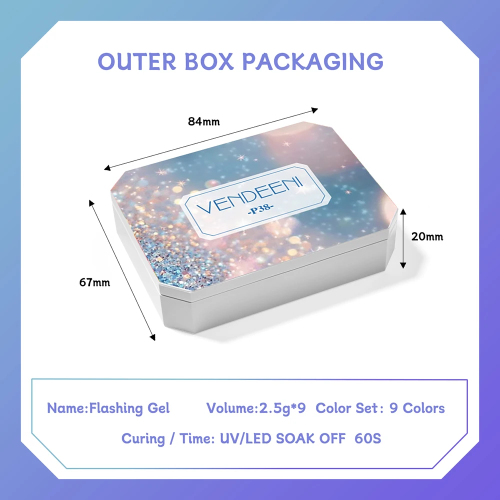 Vendeeni TPO HEMA FREE 9 Grid High Density Glitter Broken Diamond Gel Nail Polish Semi Permanent Flash UV Soak Off Gel Varnish