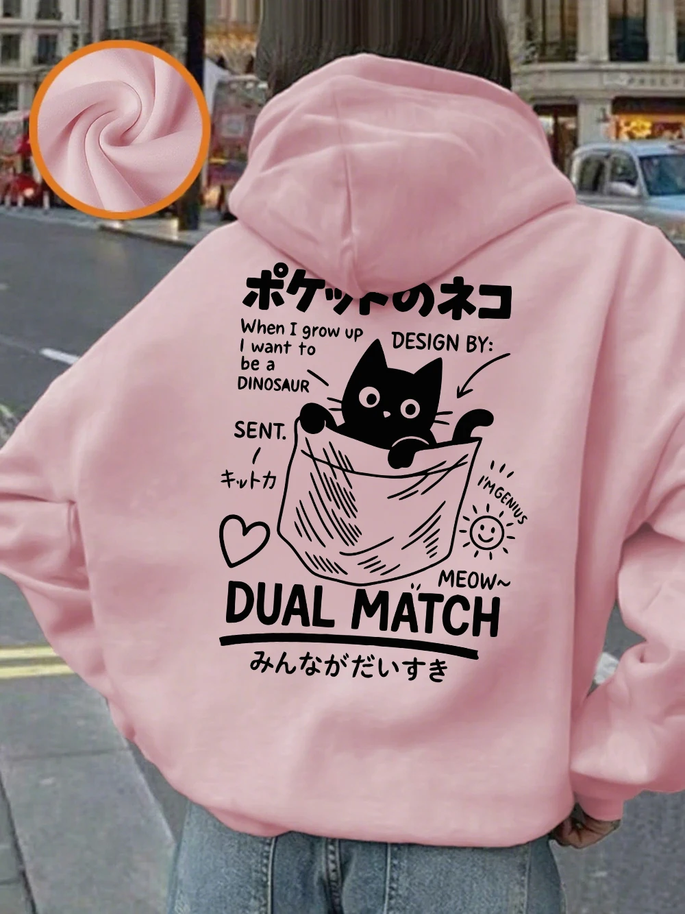 

Милые японские толстовки с карманным принтом кота, женские зимние флисовые пуловеры, базовый свободный свитшот, повседневная удобная женская одежда