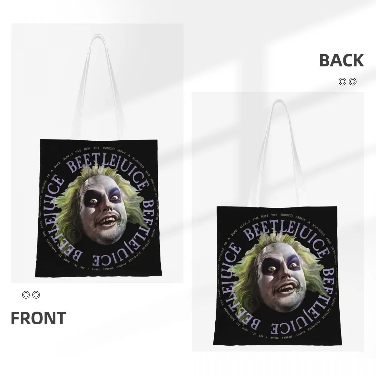 Custom Reusable Tim Burton Movie Beetlejuice Shopping Bag Women Canvas Shoulder Tote Bag Portable Groceries Shopper Bags