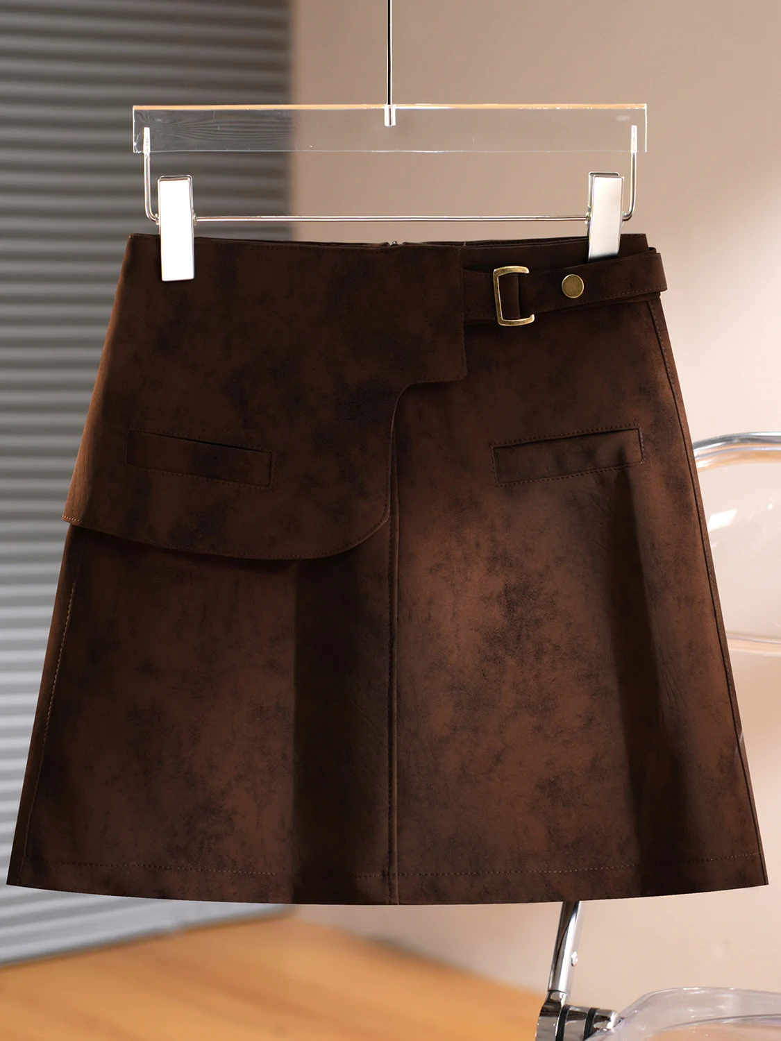 

Stunning Retro Asymmetrical High Waist Brown Skirt Women's Faion Spring Autumn A-Line Slim ort Skirt Commute Ready