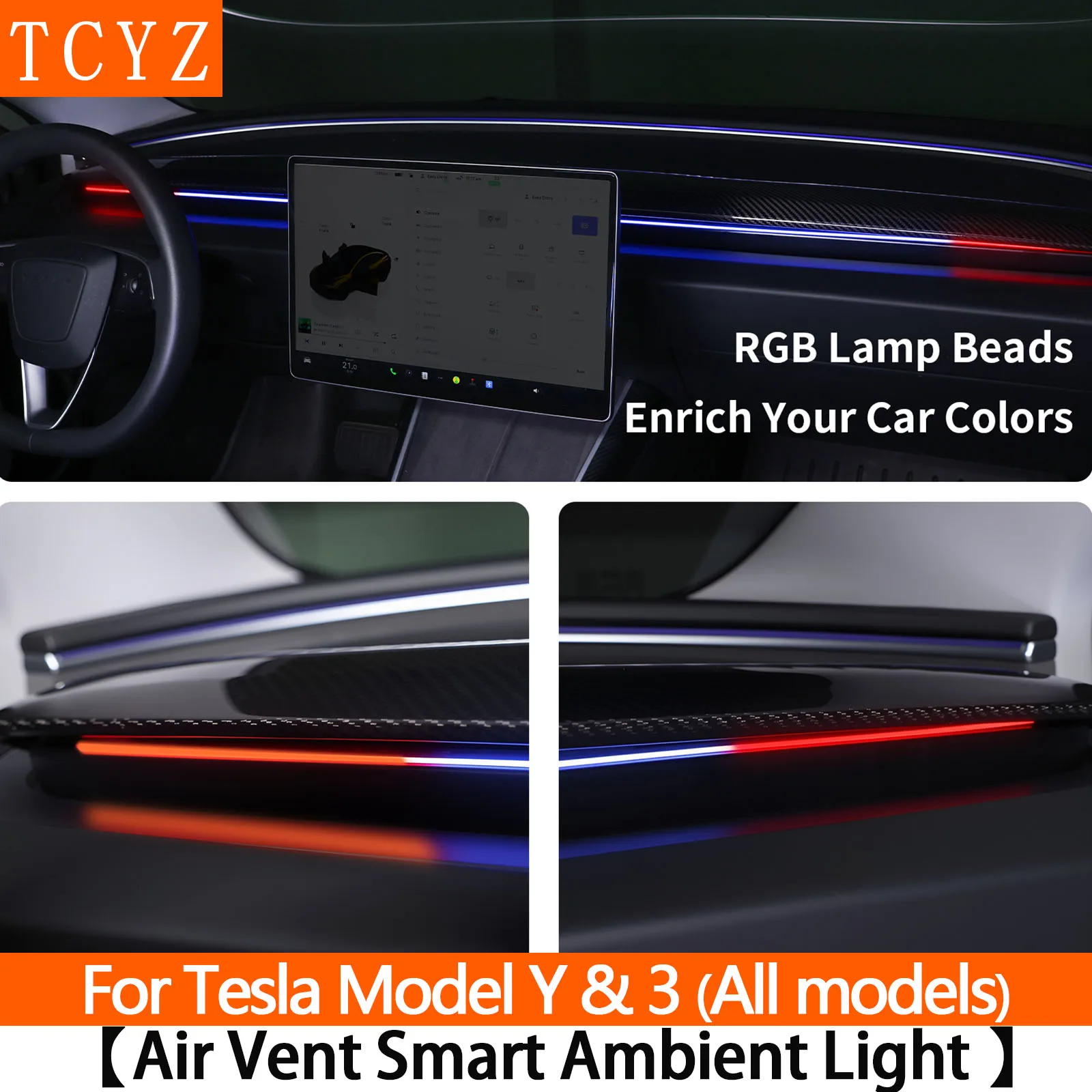 Newest Version 2.0 Smart Air Vent Ambient Light System Blind Spot Monitoring BSD System for Tesla Model Y Juniper 3 Highland