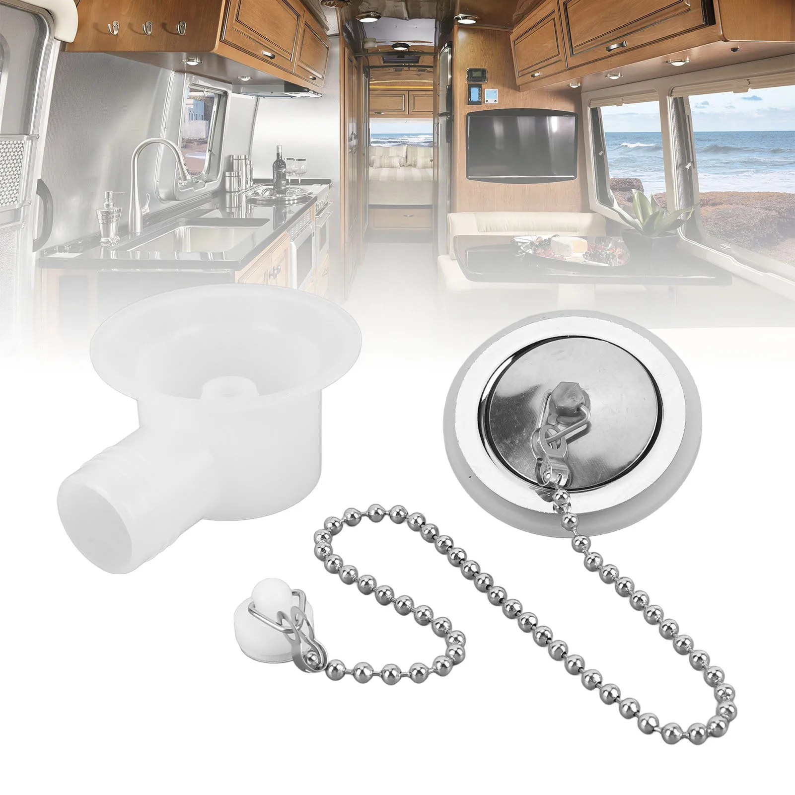 RV Sink Drain Connector Space Saving Simple Installation Drain Plug Connector Hose Adapter Tight Sealing Anti Crack for Yacht