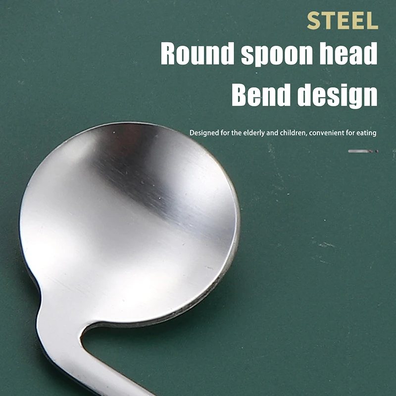 1Pc Stainless Steel Angled Offset Spoon Left/Right Hand Curved Feeding Spoon For Children Elderly Patients Adaptive Utensils