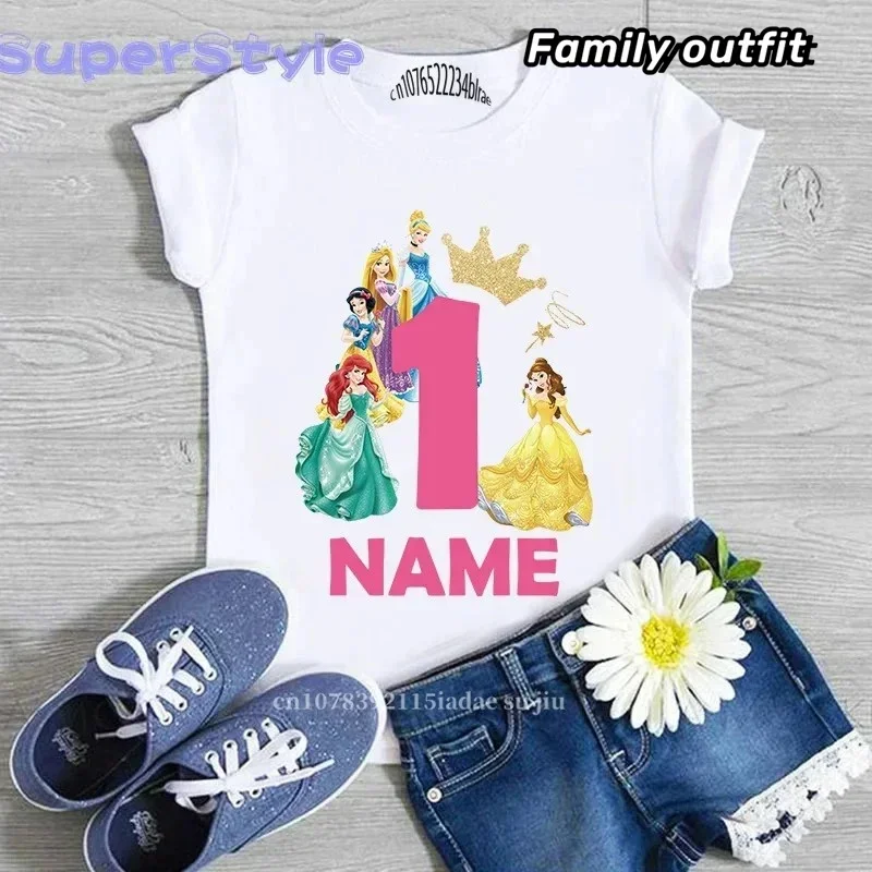 Birthday Party Princess Costume Girl 1 2 3 4 5 6 7 8 9 Princess Birthday Custom Name Children\'s T-Shirt Men Women Tshirtr