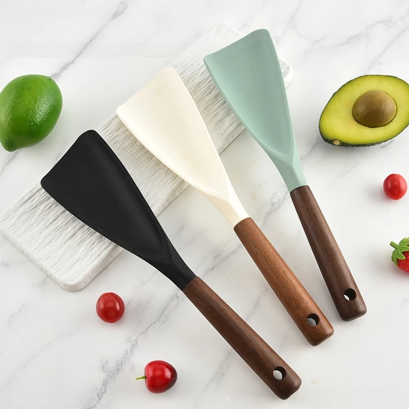 1PC Wooden Handle High Temperature Resistant Silicone Cooking Spatula Non Stick Pan Safe Kitchen Utensil for Salad Stir Fry view 3