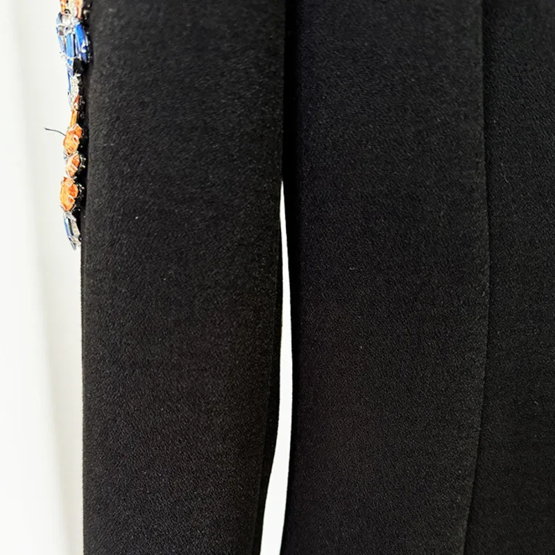 HKSH 秋の新女性ハイストリートエレガントなファッションヘビークラフト刺繍フレアダイヤモンド長袖ミッドレングスドレス HK7114