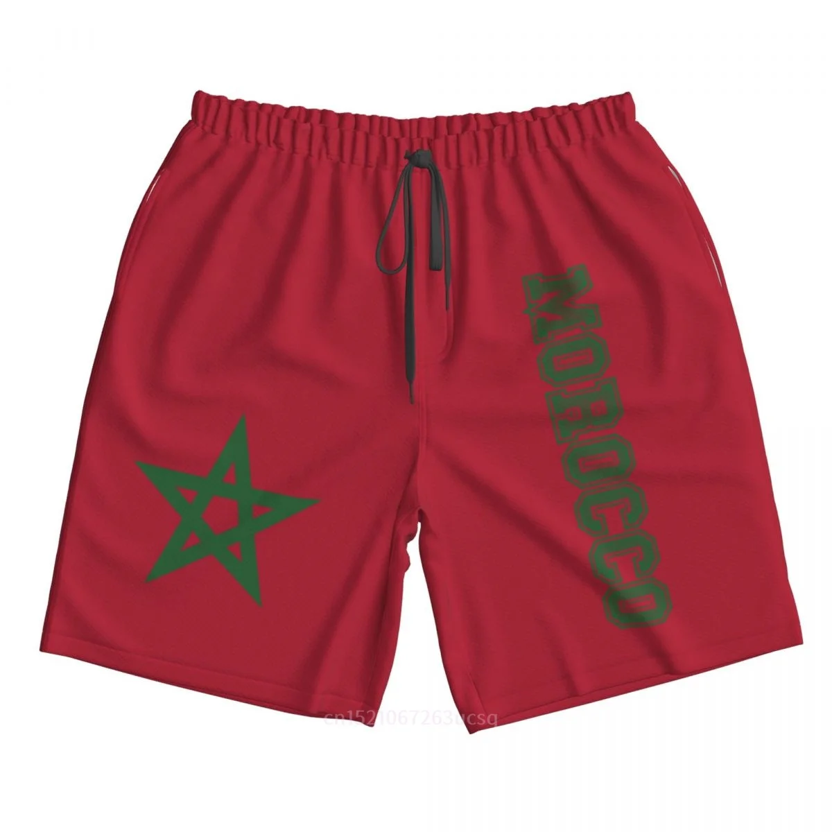 2023 Summer Polyester Morocco Country Flag 3D Printed Men's Board Shorts Beach Pocket Running Summer Pants