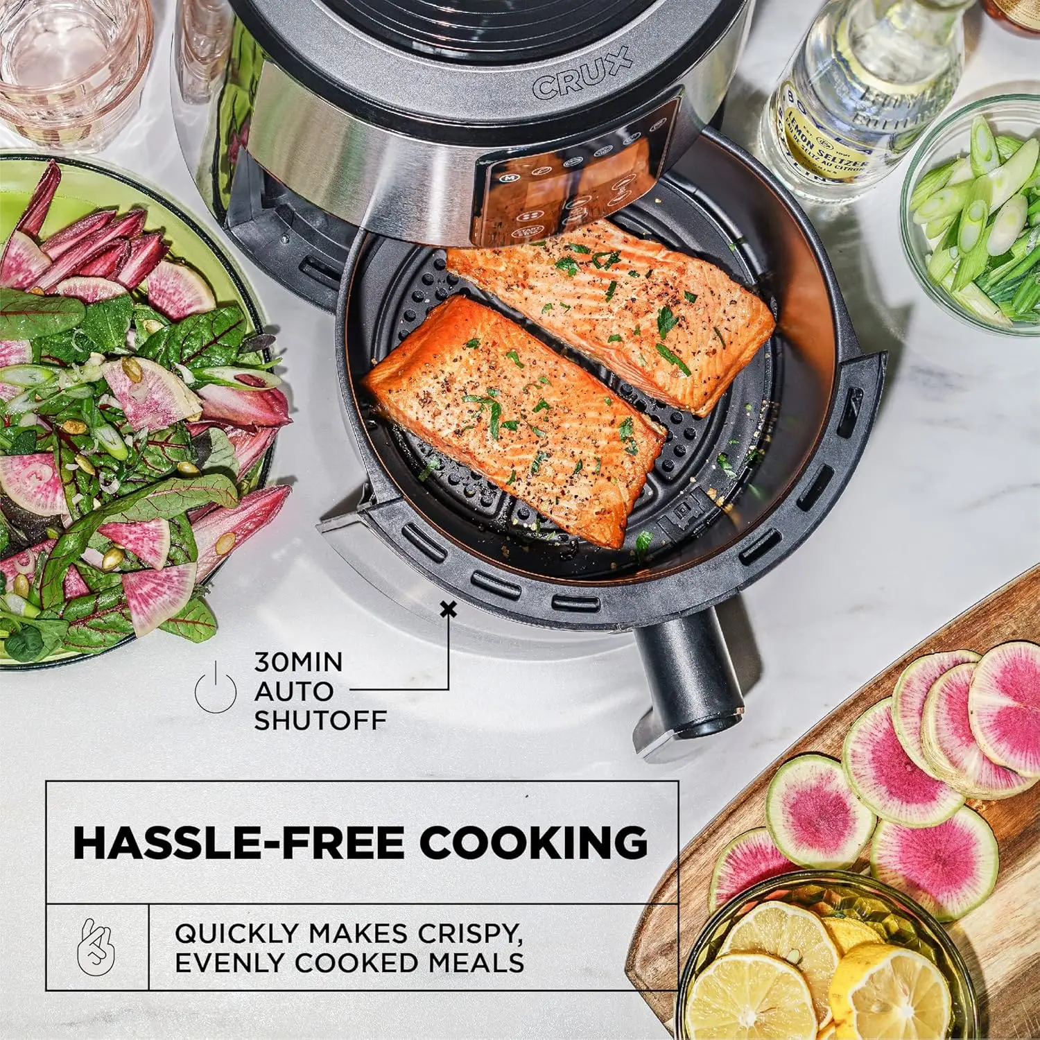 デジタルエアフライヤー3qt、焦げ付き防止鍋、オーブンフライ、高速で健康的、毎回均等に調理された食事、より速く、予熱、油なし、食器洗い機対応