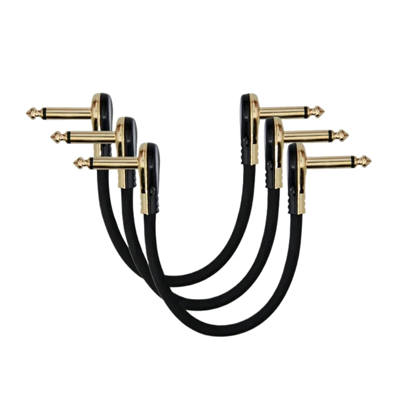 

3PCS 10cm Guitar Audio Cable Right Angle 1/4 Flat Patch Cable for Guitar Effect Pedals Anti-noise Clear Sound Neat Cables