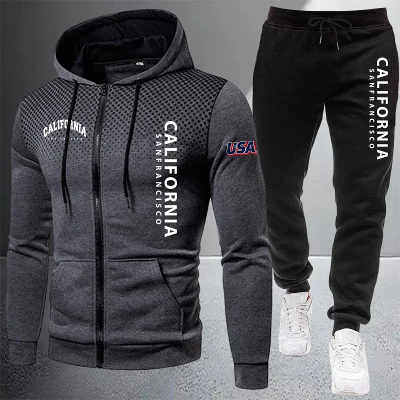 Quality Men's Jacket Tracksuit Casual Dot Zip Sweatshirt Coat Sports Jogging Man Clothes Autumn Winter Warm Single Hoodie Pants view 5