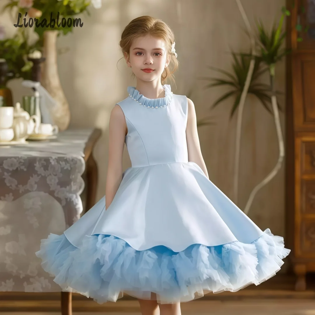 

High Quality Blue Flower Girl Dress Tutu Skirt Party Dress Women's Wedding Party Attire Dress свадебное платье