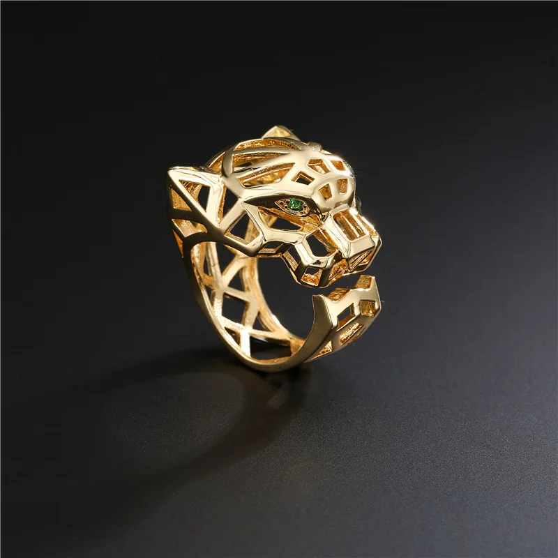 Punk Style Hollowed Leopard Ring with Adjustable 18K gold Plated Copper Micro Inlay Jewelry
