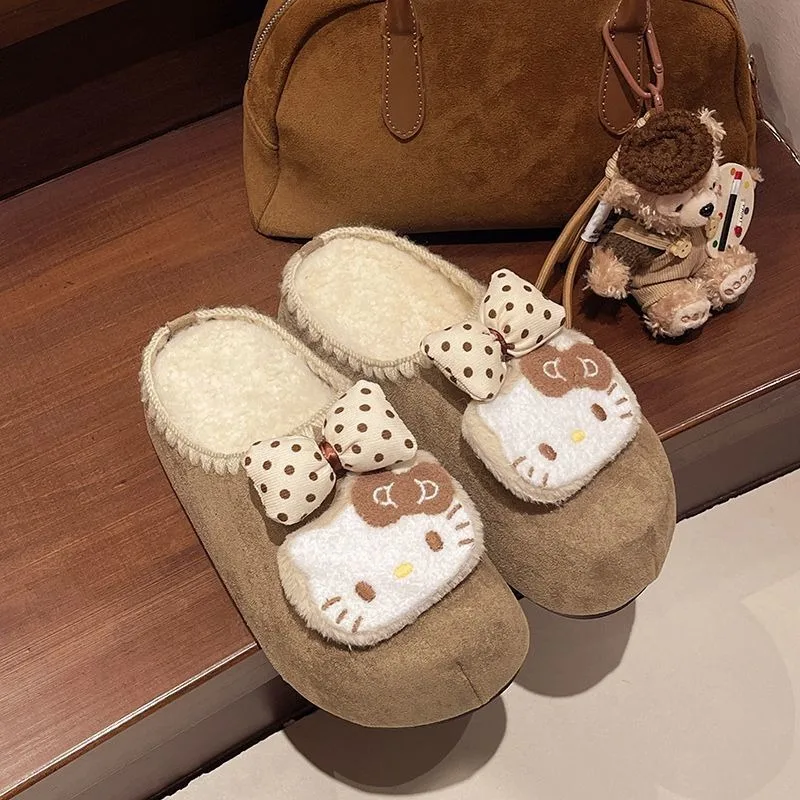 Kawaii مرحبا كيتي سانريو الطلاب لطيف الكرتون أحذية دافئة مريحة الأطفال نعال من القطن أحذية منصة هدية للأطفال