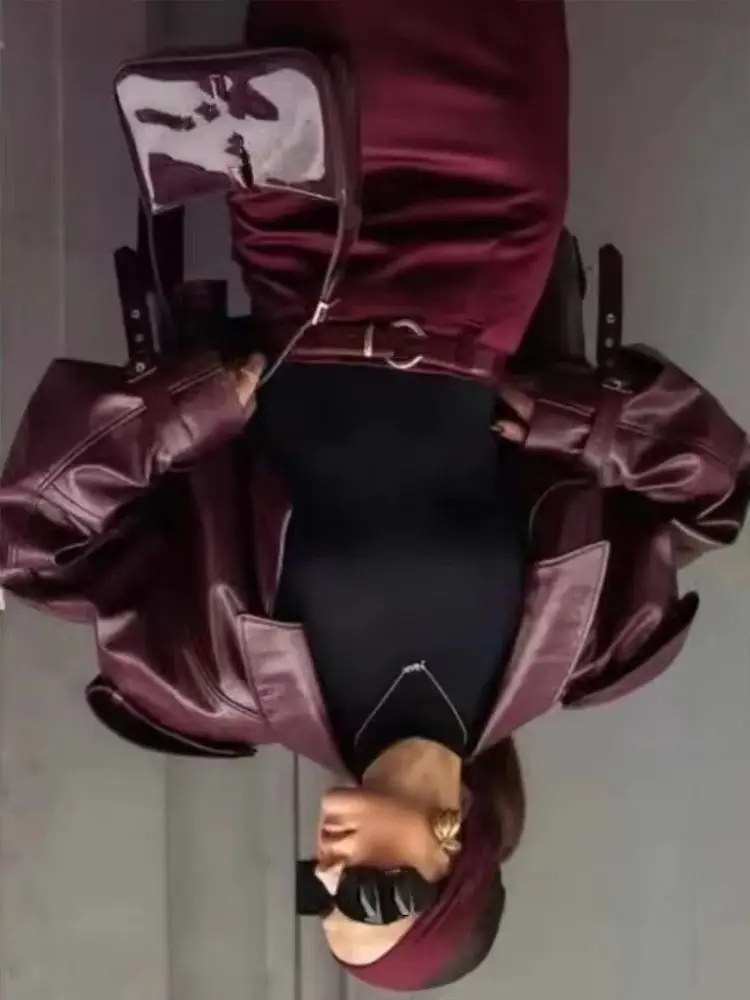 

HH Women Long Sleeves Pockets Button Street Style Solid Coat Women Elegant Casual Turn-down Collar Motorcycle Leather Jacket