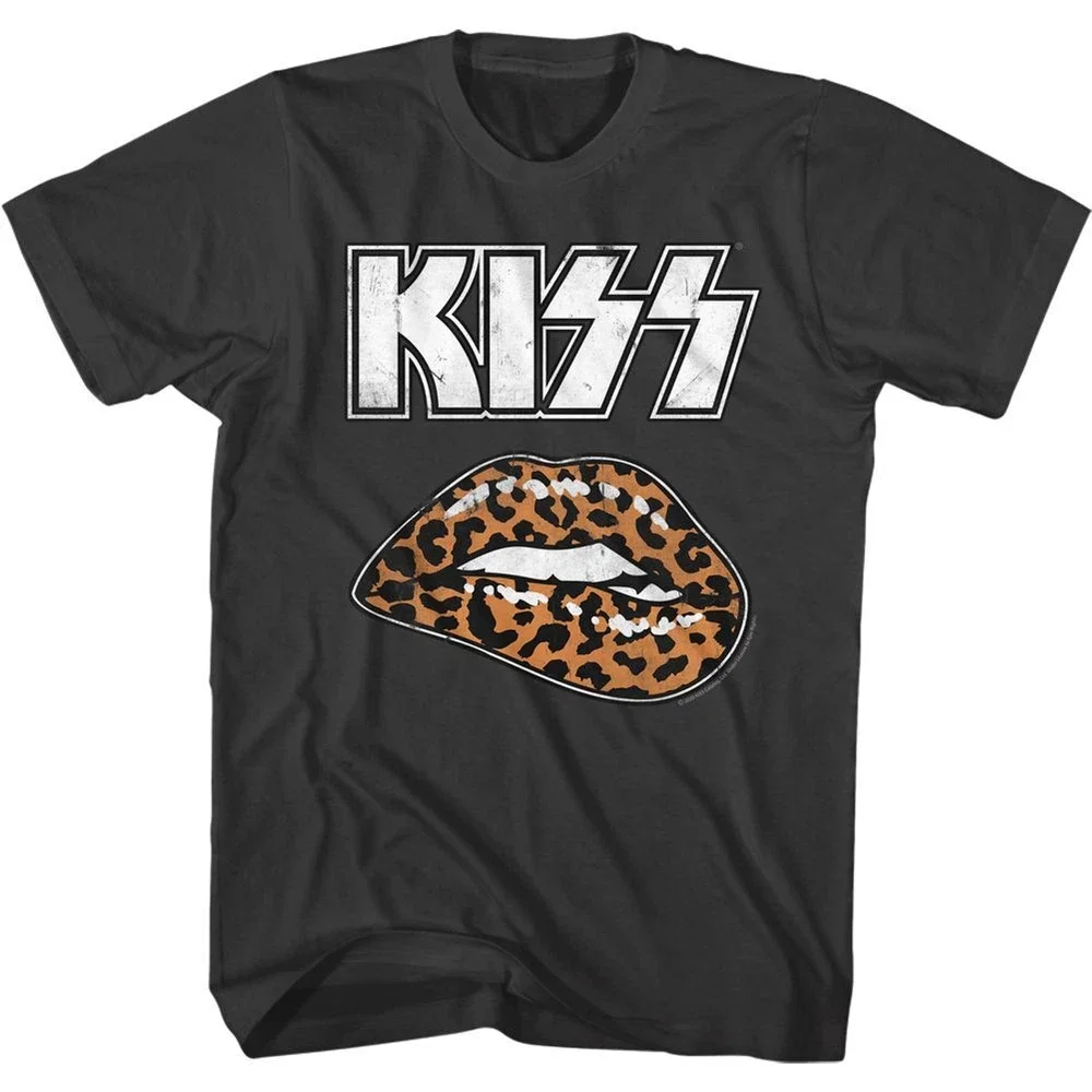 

Kiss Leopard Lip Smoke Rock and Roll Music Band Shirt Gifts For Men Female Clothing Funny T Shirts Dad Gifts Clothes Men