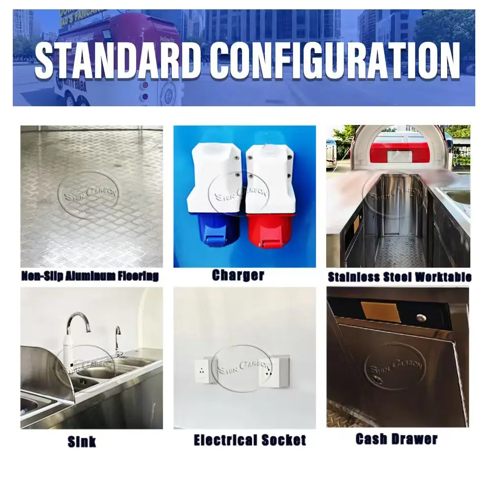 รถพ่วงขายอาหารเคลื่อนที่สีดำเงาคุณภาพสูง รถจัดเลี้ยงเคลื่อนที่ดีไซน์โดดเด่น