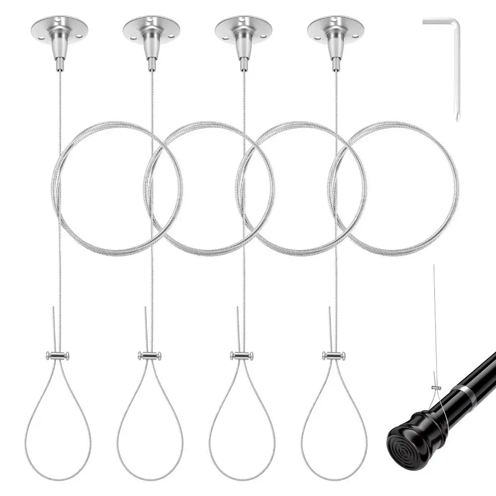 1PC Stainless Steel Steel Wire Rope Adjustable Curved Layouts Shower Curtain Rod Support Rope High Load-bearing Capacity