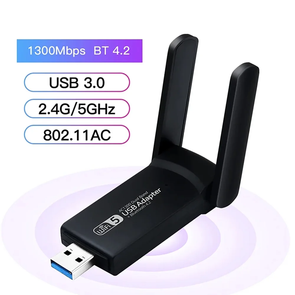 Bluetooth WIFI Adapter 5G Wi Fi Receiver Dual Band 1300M Wireless USB3.0 Network Card Wi-Fi Dongle Antenna For PC/Laptop Win10