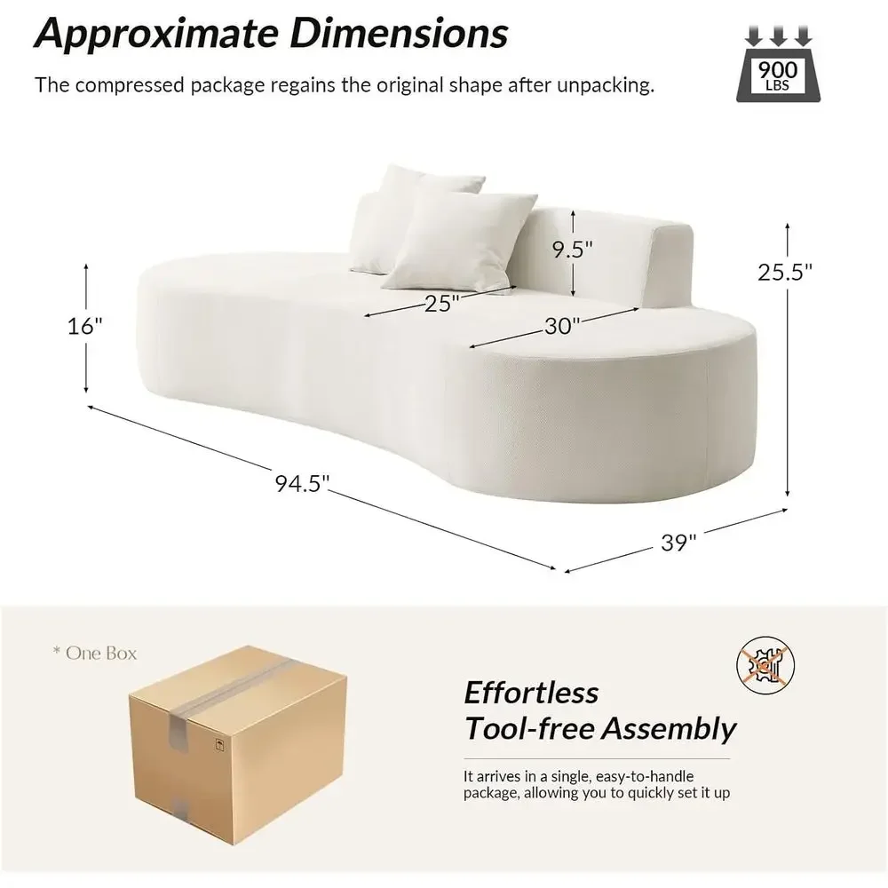 3 Seater Sofa with 2 Pillows, Ivory Cloud-Style Couch, Deep Seat, Easy Assembly, Living Room Furniture