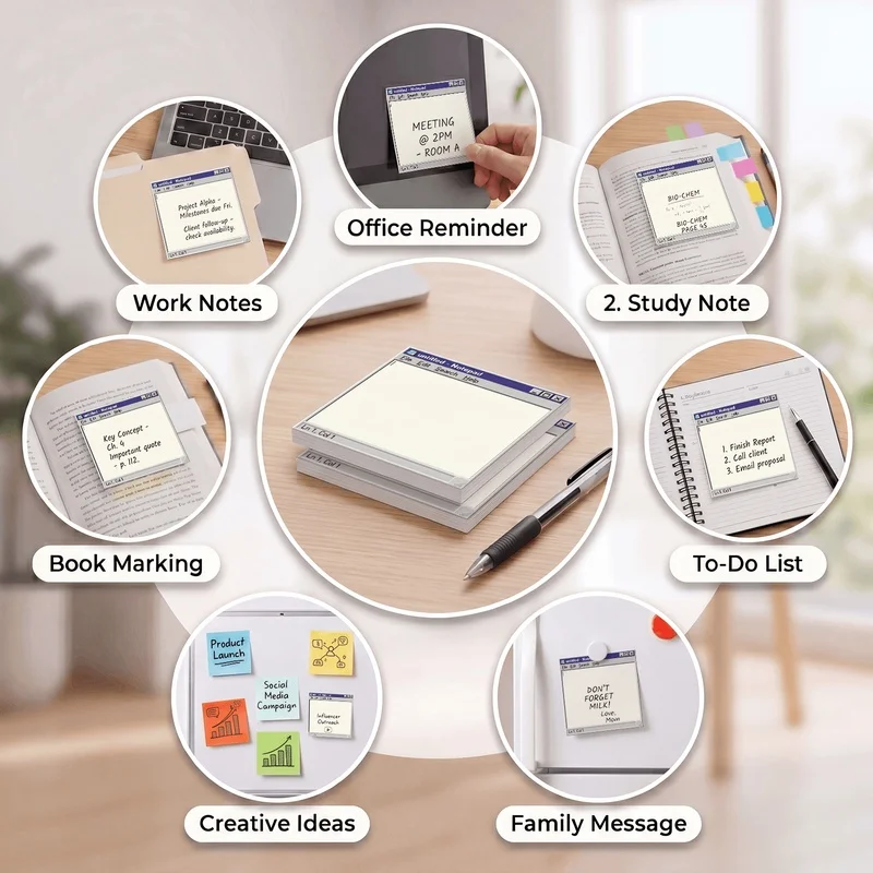 2 PCS 100 Sheets Total, Retro Computer Sticky Notes, Vintage Notepad Memo Pad, Old Windows Style Self-Adhesive Reminder Notes