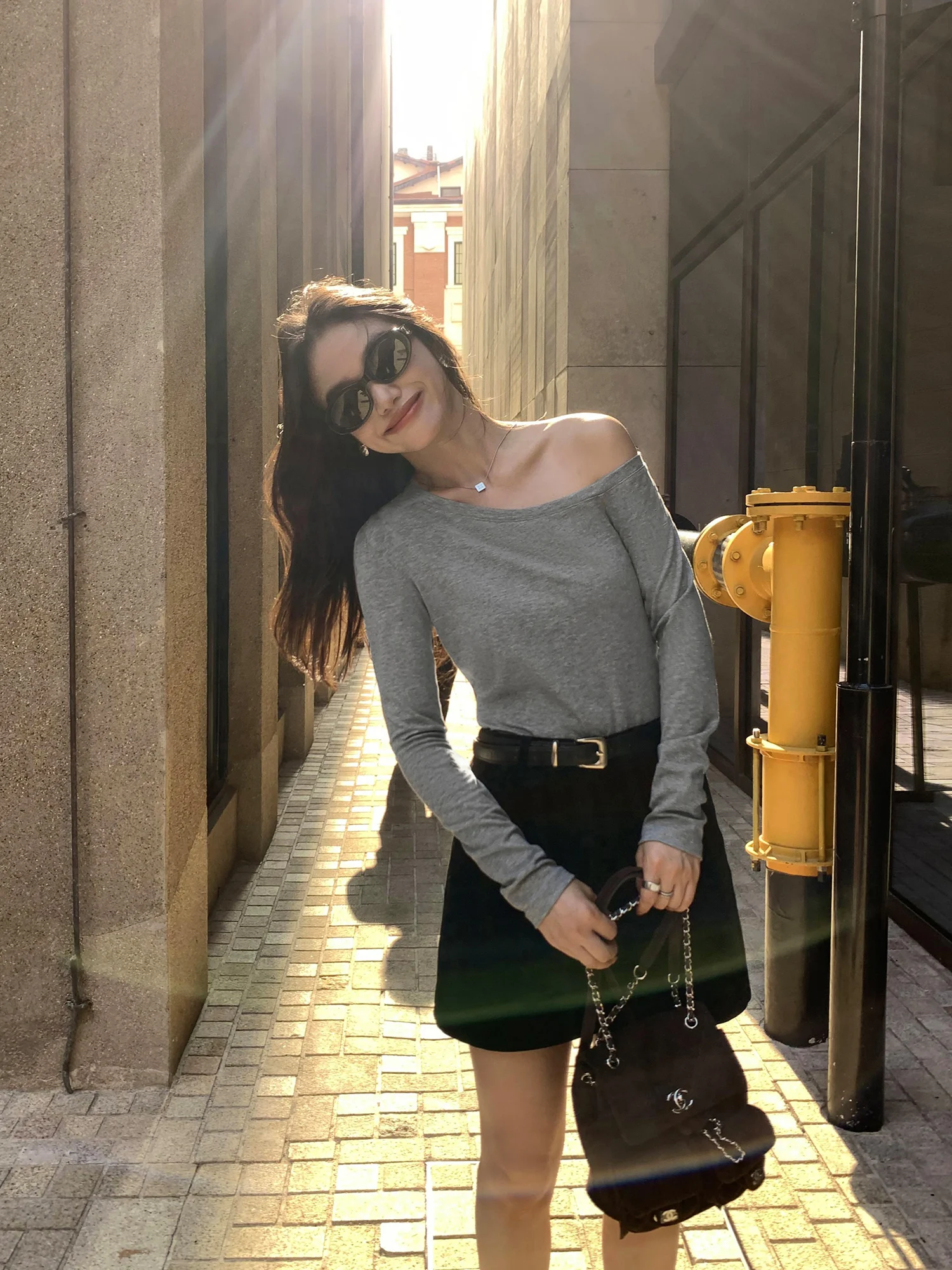 Pusumede ey Lange Sve Gebreide Top Dames Slim Fit oulder Bared Casual Sle Katoenmix Elastische Vezel Herfst Tee