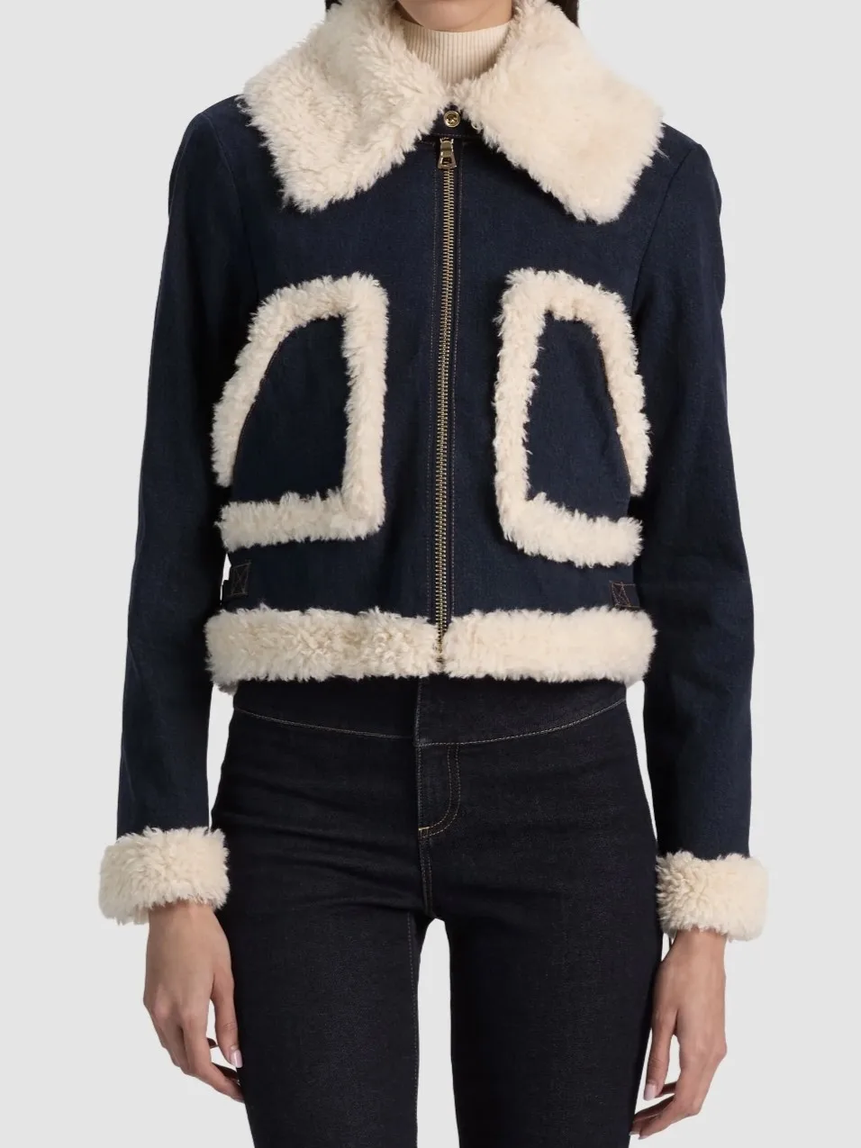 2026 New Women's Loose Cotton Coat Color Contrast Long Sleeve Turn-down Collar Loose Zipper Jacket