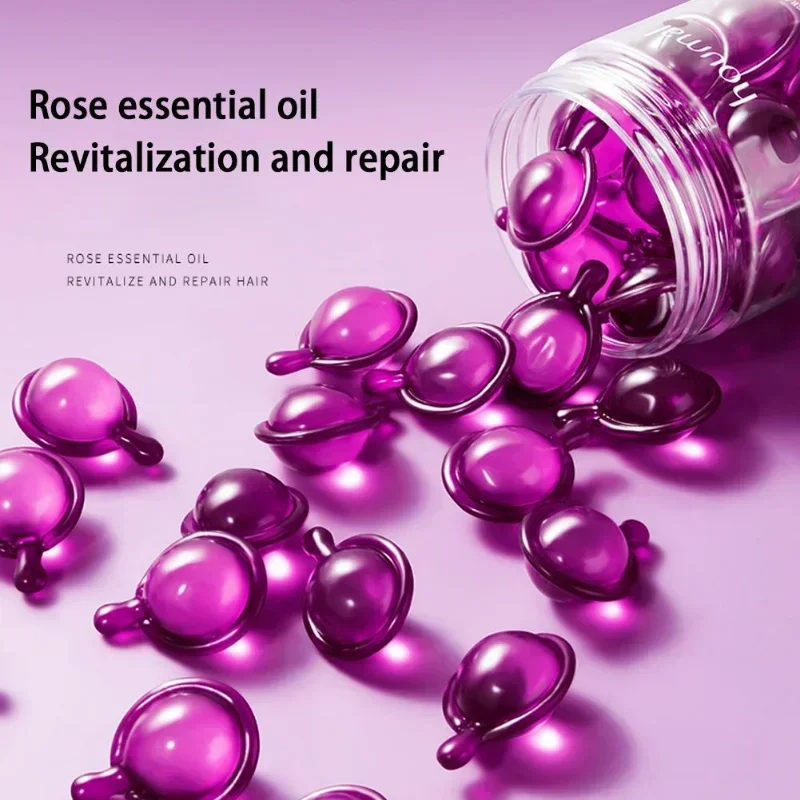 Hair Rose Essential Oil Smooth Silky Hair Vitamin Capsule Nourishing Treatment Repair Damaged Serum Strengthen Hair 1 bottle