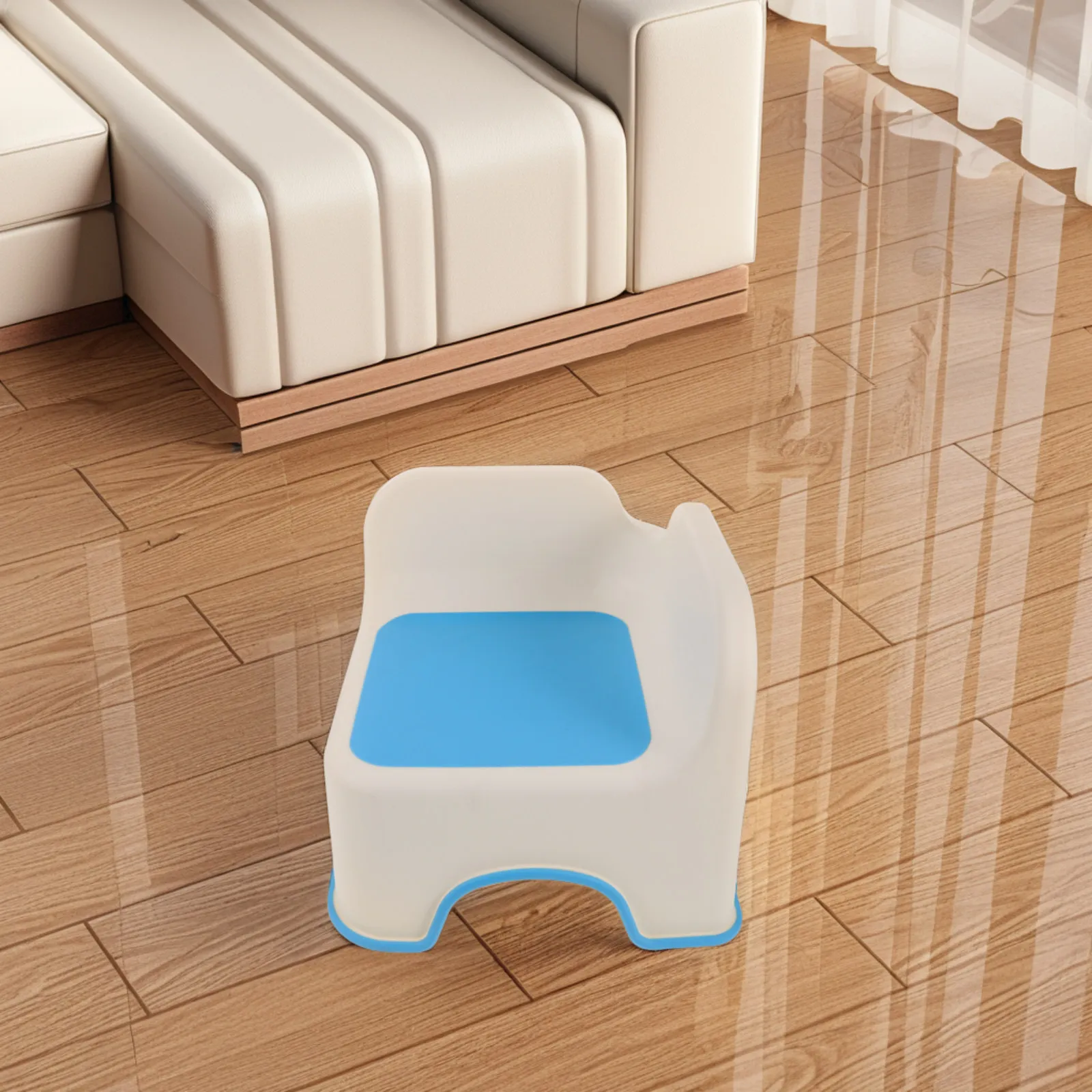 子供用プラスチック製スツール-スカイブルー-厚みのあるデザイン-安定した滑り止めシート-トイレトレーニング用-浴室靴交換用-幼児用ステップ