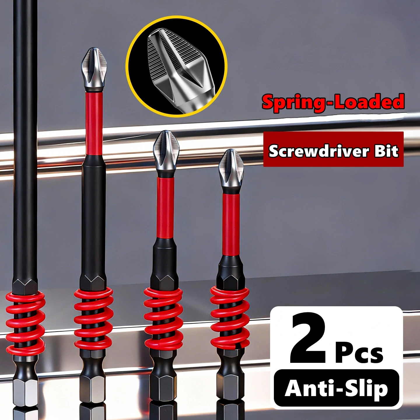 2pcs 65/70/90/150mm Spring-Loaded Magnetic Screwdriver Bits Non-Slip Shockproof Phillips Impact Hex Shank Alloy Steel Cross Bits