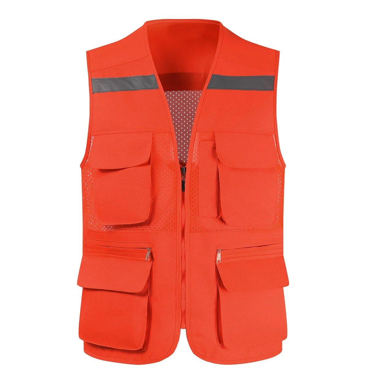 Travel Vest Multi Pockets Breathable Mesh Work Vest Reflective Hi Vis Workwear