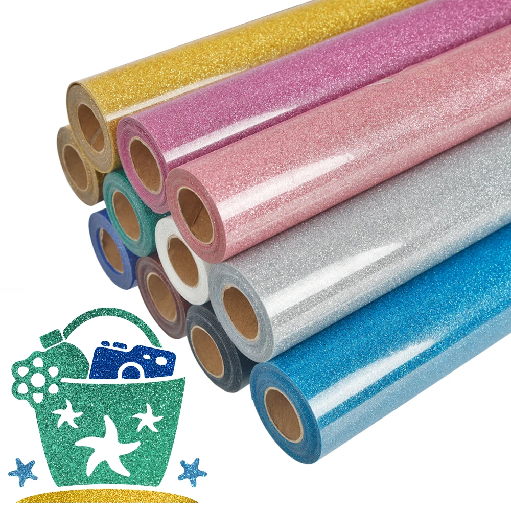 Glitter HTV Vinyl 30.48cm x 63.48cm Heat Transfer Printed Vinyl Roll for DIY Design