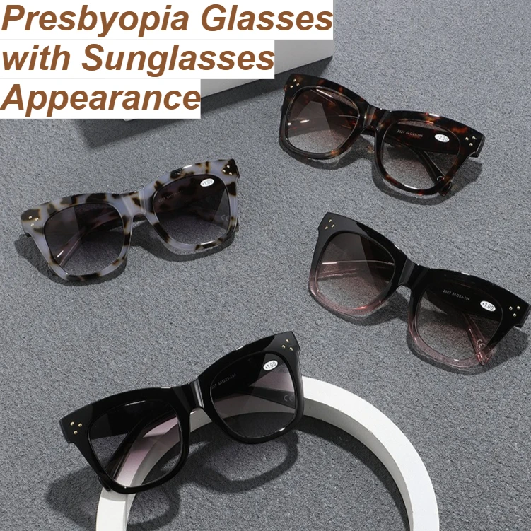 +1,0 ~ +4,0 Progressive Farben-Lesebrille, Sonnenbrille mit großem Rahmen + Presbyopie-Brille, multifunktionale modische Brille