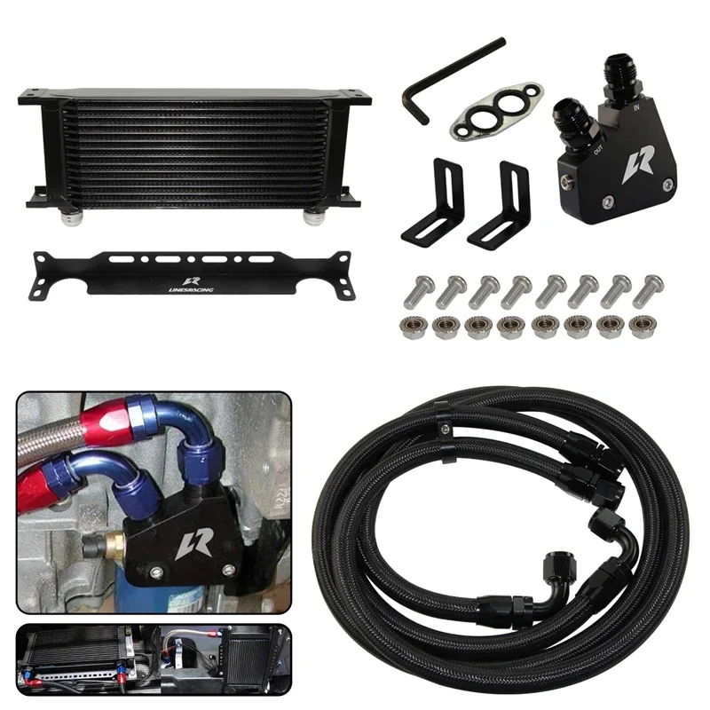 15/16 Row Engine Oil Cooler w/ Bracket Kit AN10 For GM Chevrolet Corvette Camaro C5 C6 LS1 LS2 1997-2019 LS3 4.8L  Black